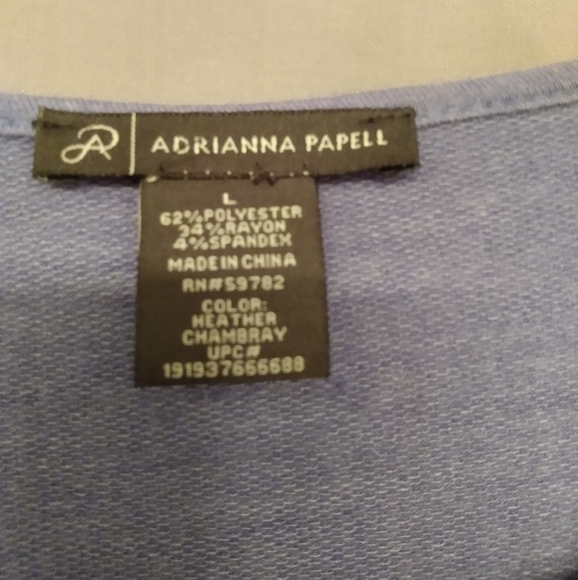Adrianna Papell Heather Chambray Scooped Neck, Flared 3/4 Length Sleeved Top - Picture 6 of 6